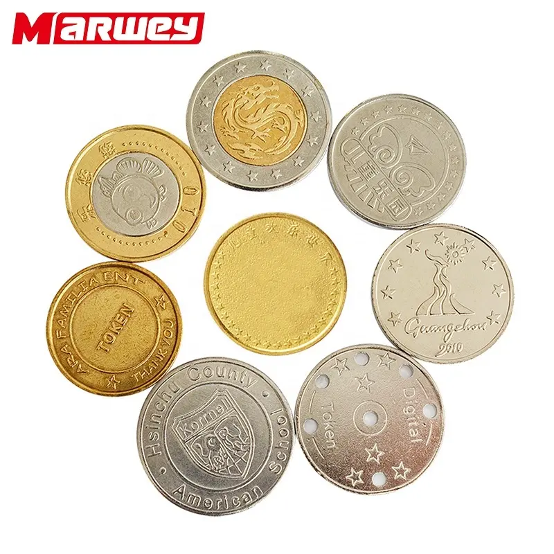 Wholesale Cheap Custom Metal Arcade Game Machine Silver Coins Token For Board Pusher Gold Token Game Coin Washing Machines