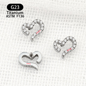 <b>Titanium</b> Heart Shaped Earrings 6.8mm With Zircon Inlay For Ear Cartilage <b>Studs</b> - Product Image 2