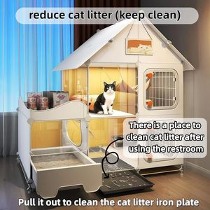Villa pour chat tout-en-un Petop avec bac à litière intégré et étagère de rangement, maison pour chat transparente pour chats d'intérieur - Product Image 2