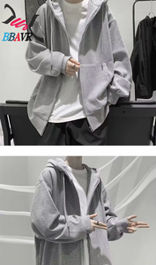 เสื้อฮู้ดซิปหน้า แขนยาว แฟชั่นสำหรับผู้ชาย เสื้อกันหนาวมีฮู้ดสำหรับผู้ชาย ฤดูใบไม้ร่วง ฤดูหนาว - Product Image 3