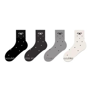 Polka Dot Bow Slouch <b>Socks</b> Women Cotton Breathable Sweat Absorbing Odor Resistant Mid Calf Style Elegant Youth 18 40 Years - Product Image 4