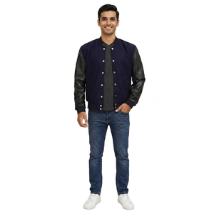 Premium Quality Men's Wool Varsity <b>Jacket</b> With <b>Leather</b> Sleeves Customized Size Front Logo <b>Winter</b> Varsity <b>Jacket</b> - Product Image 1