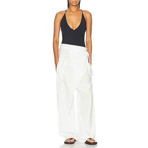 Factory Direct Custom White Cotton <strong>Pants</strong> <strong>Wrap</strong> Styling with Tie-up Closure at Waist OEM ODM Fashion Wholesale Trousers for Women - Product Image 4