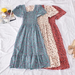 Nouvelle Robe d'été style coréen rétro polyvalente à col carré, imprimé floral, taille cintrée, effet amincissant, ourlet à volants, coupe <span class=keywords><strong>Empire</strong></span> et ligne A - Product Image 2