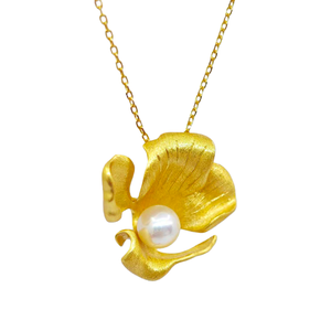 UM Jewelry 925 Silver <b>Gold</b> Plated Flower Shape Minimalist Pendant <b>Necklace</b> Natural Freshwater <b>Pearl</b> Unisex Engagement Wedding - Product Image 3