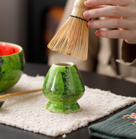 Ensemble de thé matcha en céramique avec logo personnalisé, motif pastèque, 4-8 pièces, avec bol à matcha, fouet en bambou, support, boîte cadeau, kit de cérémonie du matcha japonais