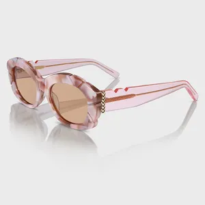 Yeetian نظارات شمسية تصميم صغير تقليدي صديقة للبيئة من مادة الاكسيتات ذات إطار بيضاوي لون وردي مخصصة للنساء