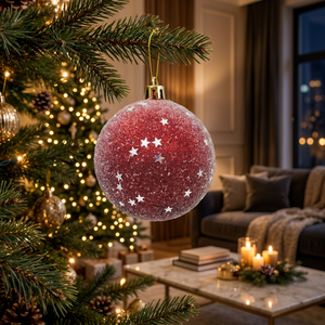 Boule de Noël en plastique rose pailletée de haute qualité, décoration suspendue pour arbre, ciel étoilé, décoration de fête - Product Image 3