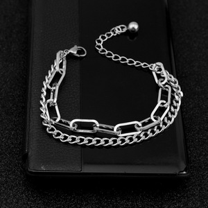 Hot Selling Simple Popular Design Double Layered <b>Chain</b> Bracelet <b>Titanium</b> Steel Silver Plated Men's Bracelets Fashion Jewelry - Product Image 3