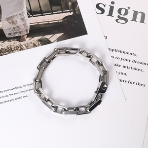 European American Style Square <b>Titanium</b> Steel Bracelet Black Geometric <b>Chain</b> Men's Hip Hop Jewelry Gift CE643 - Product Image 3