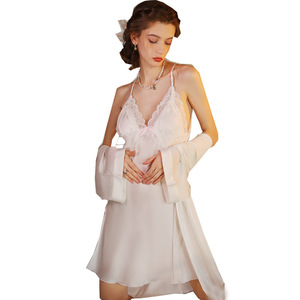 Chemise de nuit en dentelle sans dos, pyjama en satin de soie pour femmes, vêtements de maison MLXL - Product Image 5