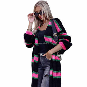<span class=keywords><strong>Cardigan</strong></span> Lungo Multicolore a Righe Rosa e <span class=keywords><strong>Verde</strong></span> per <span class=keywords><strong>Donna</strong></span> - Product Image 1
