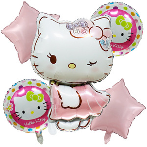 Ensemble de <span class=keywords><strong>5</strong></span> ballons en feuille d'aluminium à motif de chaton de dessin animé avec design tête de chat mignon pour les fêtes d'anniversaire des enfants - Product Image 1