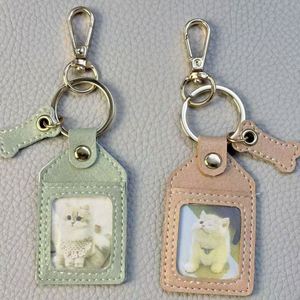 Vintage Style Pu Leather Keychain Cute Photo Holder Frame <b>Keyring</b> Trendy Bag <b>Charm</b> for Pet Lovers - Product Image 2