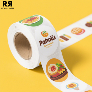 Etiquetas para Empaques de Comida Rápida, Rollos de Etiquetas para <span class=keywords><strong>Hamburguesas</strong></span> y Sándwiches, Impresión de Logotipo Personalizado, Adhesivo Impermeable, Papel Artístico, Color CMYK - Product Image 1
