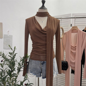 Maglietta Sexy con <span class=keywords><strong>Glitter</strong></span> a vita stretta e trasparente Top Pullover Slim Basic a maniche lunghe in <span class=keywords><strong>maglia</strong></span> con scollo a V Top Top da <span class=keywords><strong>donna</strong></span> - Product Image 4