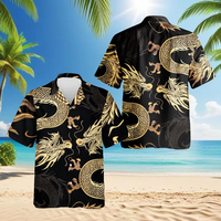 Chemise Hawaïenne Personnalisée Luxe Motif Dragon Noir et Or OEM POD Chemise de Plage Personnalisée pour Homme
