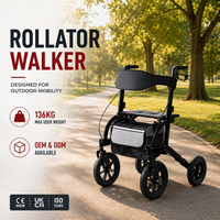 Déambulateur de luxe avec sac de rangement et siège, roues avant de 12 pouces, pliable, 136 kg, OEM ODM CE UKCA ISO 13485