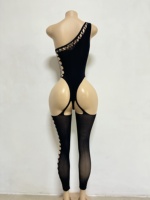Costume de performance de strip-tease en salle de bal, dentelle à strass/filet de pêche noir, tenue de danseuse exotique durable