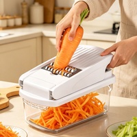 Ensemble de 15 hachoirs à légumes avec récipient de rangement intégré, 7 lames, poignée ergonomique, coupe-légumes manuel multifonctionnel, trancheuse, hachoir