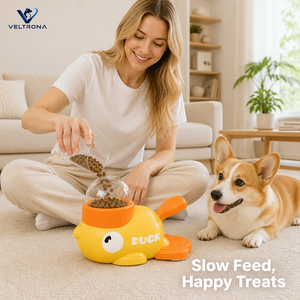Distributeur de friandises en forme de canard jaune, jouet interactif de distribution lente et de puzzle pour chiens et chats, avec inclinaison pour libérer les croquettes et les friandises - Product Image 2