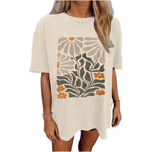 Camiseta holgada de cuello redondo para mujer, camiseta de gran tamaño, camisetas gráficas de flores, camisas de manga corta, camisetas de playa holgadas informales de verano - Product Image 2