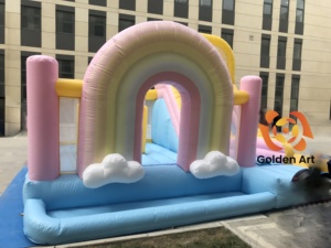 Tùy chỉnh ngoài trời đôi trượt <span class=keywords><strong>Inflatable</strong></span> lâu đài kẹo màu cầu vồng đám mây Trampoline <span class=keywords><strong>Inflatable</strong></span> Bouncer với thiết kế độc đáo - Product Image 2