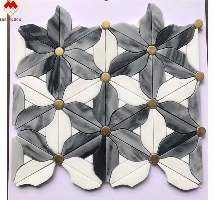 Azulejo de pared hexagonal de Arte Moderno, mosaico de mármol blanco y negro, piedra de mármol pulido para decoración de interiores