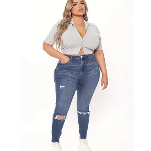 Women Jeans 2024 Fashion Stretch Ripped Jeans Pants Women Solid Color Plus Size Skinny Denim Jeans