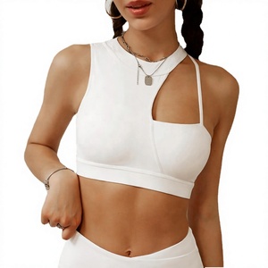 Top Deportivo de Yoga para Mujer, Blanco, con Aberturas, Estilo Halter, Simple, Anti-UV, de Alta Sujeción, Sin Costuras, con Logotipo Frontal - Product Image 1