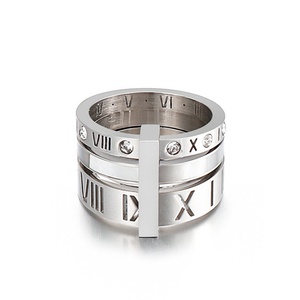 Nouvelle bague empilable en acier inoxydable de luxe avec chiffres romains et zircone cubique - Product Image 4
