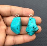Magnifique Pendentif Fait Main en Argent Sterling 92,5 avec Pierre Précieuse Turquoise Brute de Qualité AAA, Vente en Gros pour Bijoux DIY (2 Pièces)
