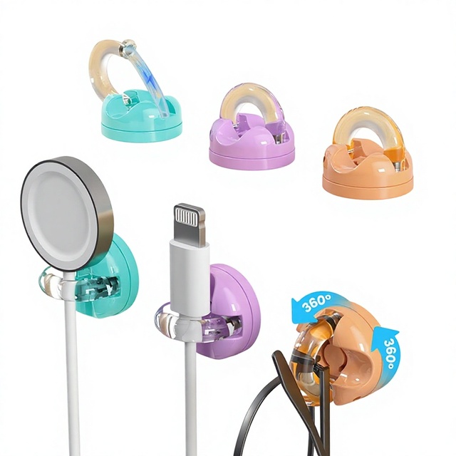 360°Rotatable Magnetic Cable Clip Self Adhesive Cord Holder Desktop Car Data Wire Organizer Cable Management