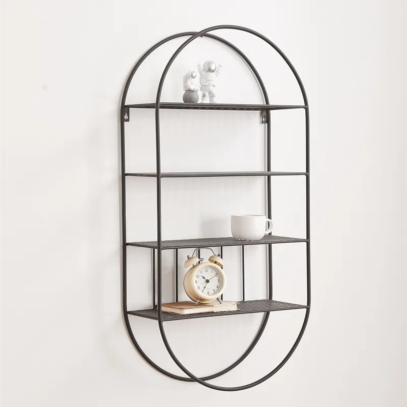 Nordic moderno ovale in filo metallico nero parete mensola galleggiante soggiorno produttore di mobili negozio online
