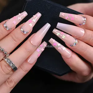 Prezzo all'ingrosso Long Ballerina Coffin Shining Stars Diamond Nails Art Press on Nails personalizzato artificiale personalizza le unghie