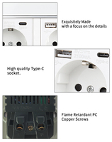 Prise murale standard européenne 86 mm, utilisation industrielle, hôtel, serre, USB type C, classe A, verre trempé, solide, résistant aux hautes températures