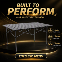 Table de camping portable en tissu Oxford avec structure en acier au carbone, haute capacité de charge, mobilier pliable d'extérieur
