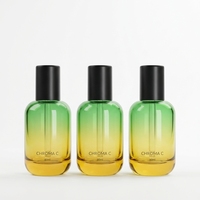 Flacon de sérum pour soins de la peau en verre dégradé jaune-vert de 60 ml, base épaisse, noir mat de luxe, bouton poussoir, sérigraphié