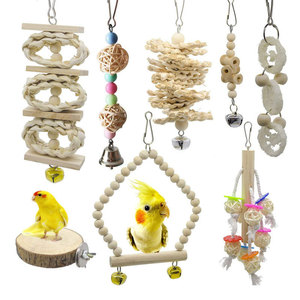 8-delige Set Duurzaam Houten Vogel Speelgoed Papegaai Gnaw Swing Ladder Kraal Roterende Trap Huisdier Kauwspeelgoed