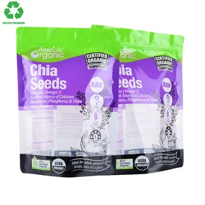 Sacos de plástico para lanches, nozes e doces, sacos de material de embalagem flexível 100% recicláveis personalizados 500g 70 microns roxos PCR-PE