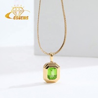 Cs gemmes en forme d'émeraude, collier péridot en or 18K, pendentif mignon en pierres précieuses pour fille, collier