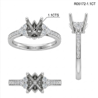 Hochwertiger Echter Diamant Halbmontierter Ring 14k Massives Weißgold Pavé-Band Cluster Seitenstein Ring Rohlinge OEM ODM Schmuck