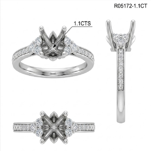 Anillo de Montura Semicompleta de Alta Calidad con Diamantes Reales, Banda Pavé de Oro Blanco Sólido de 14k, Anillos en Blanco con Piedras Laterales en Racimo, Joyería OEM ODM - Product Image 6