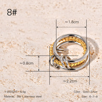 Vente en gros de bijoux de luxe plaqué or 18 carats de haute qualité deux tons quatre pièces en corde superposée lignes rondes anneau en acier inoxydable