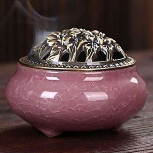 Quemador de incienso a granel al por mayor directo de fábrica colorido <span class=keywords><strong>hielo</strong></span> agrietado Aroma fragancia TAPA DE Metal quemador de incensario de cerámica - Product Image 3