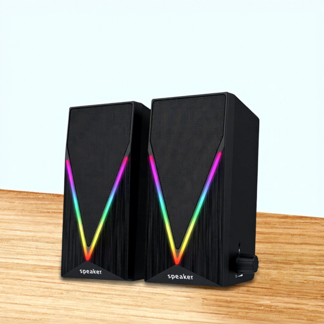 E-1062 High Quality Computer Cable Bass Cannon RGB LED Lighting 3D Stereo Surround Sound 2-Piece Desktop E-sports Gaming Speaker