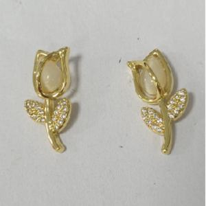 Pendientes de Moda con Piedra Ojo de Gato, Baño de Oro de 18K, Esmalte Brillante y Circonitas en Forma de Flor para Mujer - Product Image 4