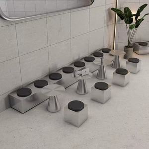 वाणिज्यिक स्टेनलेस स्टील कैफे टेबल चेयर आधुनिक डिजाइन दीवार-माउंट दूध की दुकान के लिए आधुनिक डिजाइन दीवार-घुड़सवार आउटडोर लंबी बेंच - Product Image 1