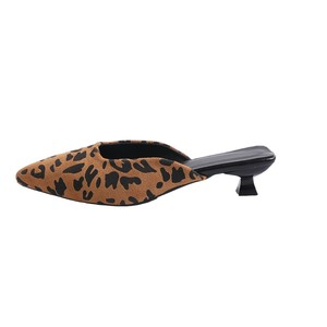 Sexy Toe-cap Half <b>Slippers</b> for Women, European American Wear New Arrival Plus Size Pointed Toe <b>Leopard</b> <b>Print</b> Low Heel - Product Image 5
