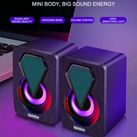 Mini Altavoces Portátiles de Plástico con Cable USB 2.0 y Luz LED de 7 Colores para PC de Escritorio